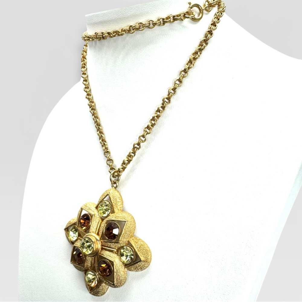 SARAH COVENTRY Vintage “Starburst" Peridot & Topaz Crystal Pendant Necklace - Picture 4 of 13